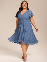 Plus Size Lace Midi Wedding Guest Dress with Short Sleeves